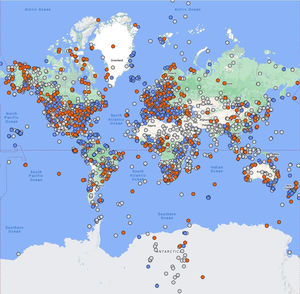 Mapa del mundo que muestra proyectos en cada continente.