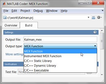 Figure 5. MATLAB Coder menu for generating a MEX function.