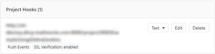 A screenshot of the Project Hooks pop-up with the enabled webhook details.