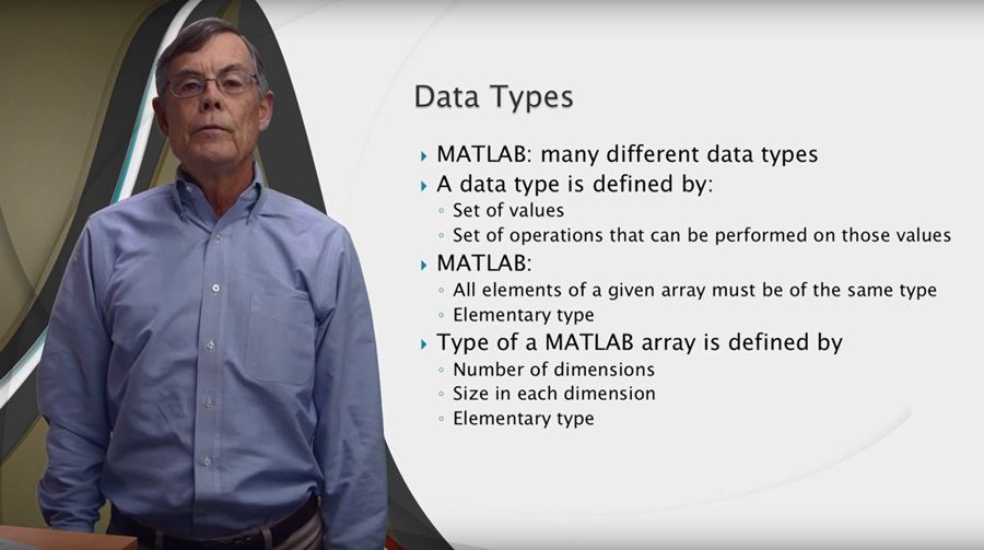 Figure 2.  Professor Fitzpatrick delivering a video lecture on data types in MATLAB.