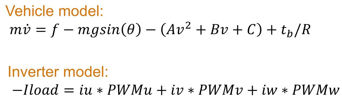 Figure 10. Mathematical equations used in the electrical vehicle model.