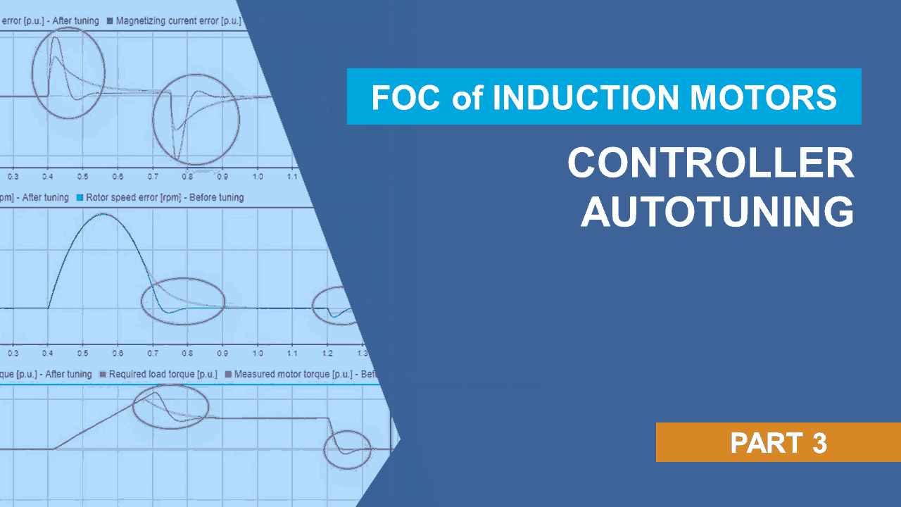 Automatically tune a field-oriented control system for a three-phase induction motor. The control system consists of four PI controllers that are tuned using the Closed-Loop PID Autotuner block in a single simulation.