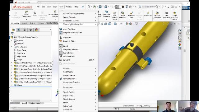 Given a CAD model of a mechanism, such as an underwater vehicle, Simscape Multibody can help you easily convert it into a plant model and dynamic simulation.