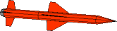 Thumbnail image of the 'testrocket.ac' AC3D file showing a 3D model of a red colored rocket with a pointed nose cone, cylindrical body, and attached fins.