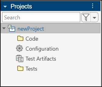 Project structure in Polyspace Platform user interface. A project consists of few nodes such as Code, Configuration, Tests, and so on.