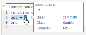 Code generation report, showing the size of n