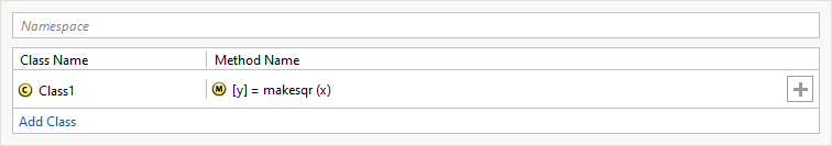 Class Name Class1 mapped to Method Name y = makesqr(x)