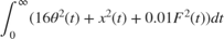 $$ \int_0^\infty (16 \theta^2(t) + x^2(t) + 0.01 F^2(t)) dt $$