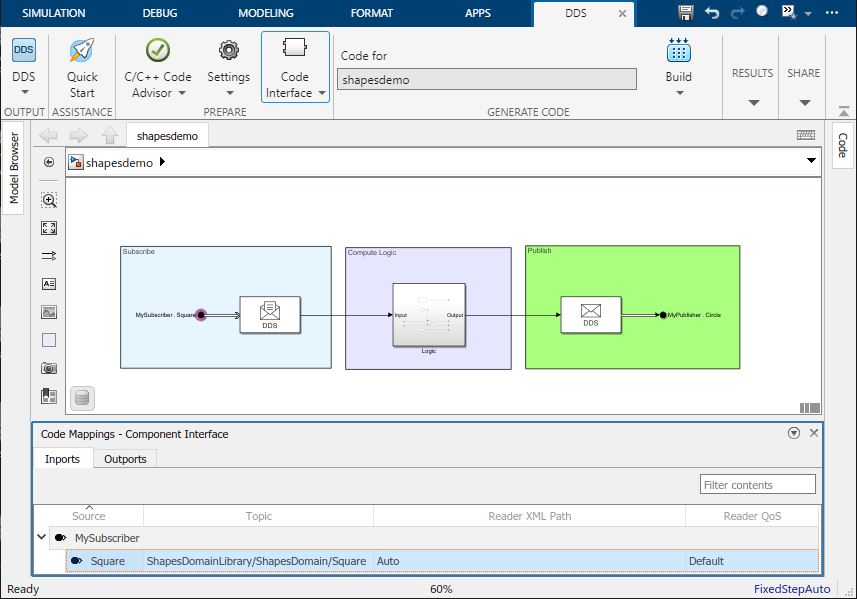 Simulink DDS model with Code Mappings pane open.