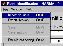 Screenshot of Import Network option under File menu