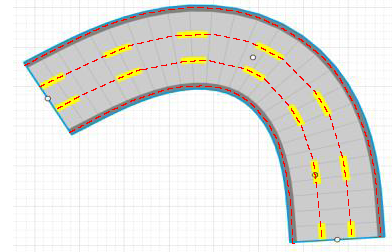 Three-lane road with four lane boundaries labeled