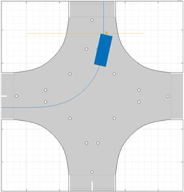 Pedestrian collision scenario with vehicle turning at an intersection