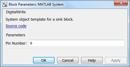 Use the Block Parameters dialog box to configure the MATLAB System block.