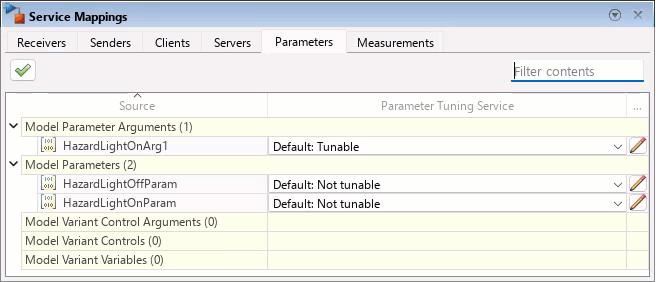 Animated image of the Service Mappings editor showing how typing in the Filter contents edit box hides all table entries that do not contain the typed string.