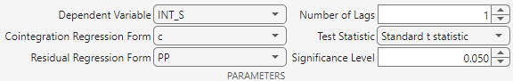 Engle-Granger test parameter settings