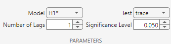 Johansen test parameter settings