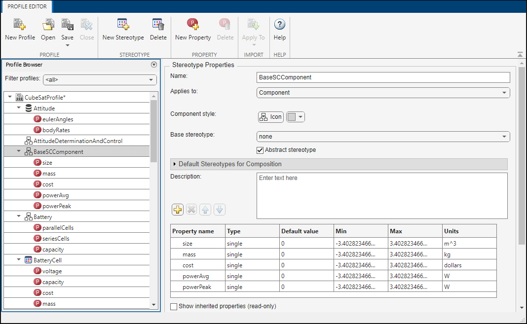 Profile Editor with CubSatProfile open