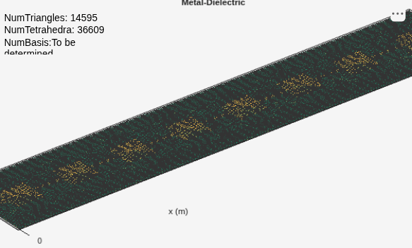 Figure contains an axes object and an object of type uicontrol. The axes object with title Metal-Dielectric, xlabel x (m), ylabel y (m) contains 3 objects of type patch, surface. These objects represent PEC, feed.