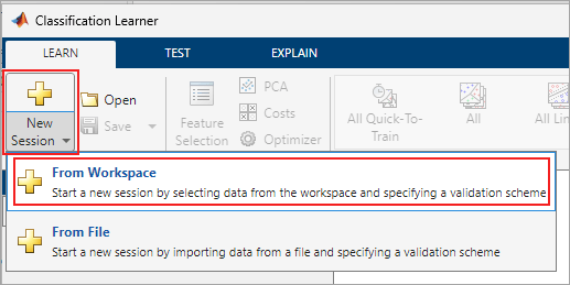 Figure shows the new session button.