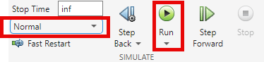 Simulate section of the Simulink Toolstrip.
