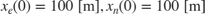$x_e(0)=100\; \textnormal{[m]}, x_n(0)=100 \;\textnormal{[m]}$