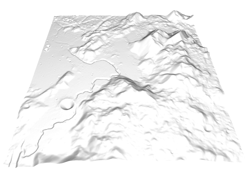 Bird's-eye view of lunar terrain