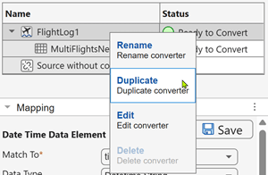 Source pane context menu with Rename and Duplicate options