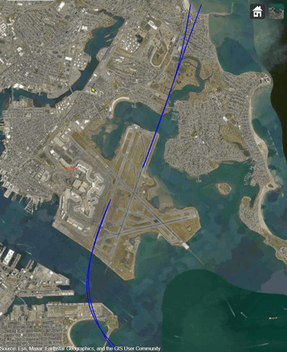 Four trajectories on globe.