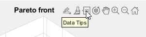 Toolbar showing Data Tips button selected in the Pareto front figure
