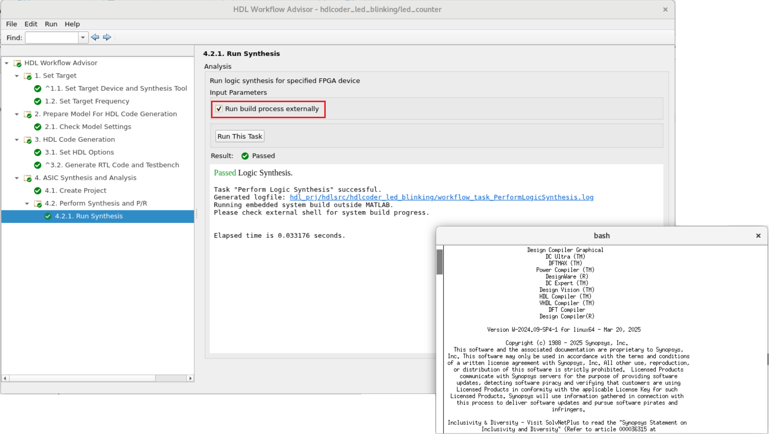 Perform logic synthesis, Run build process externally is selected