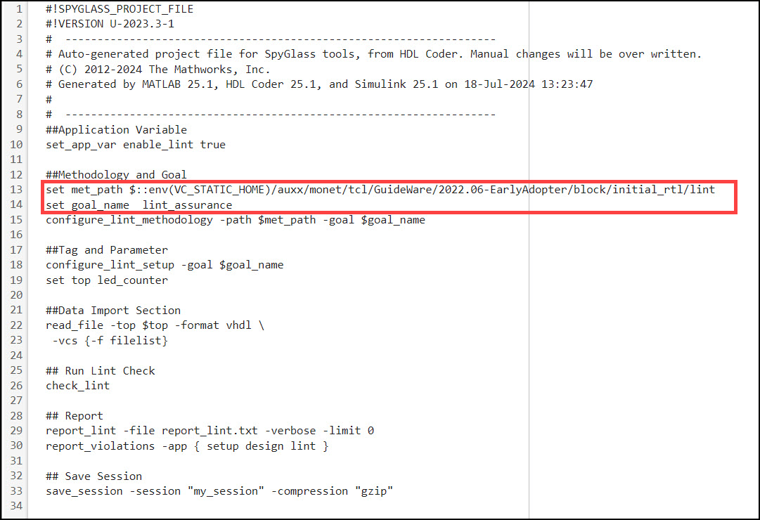Generated script file with .prj extension in default workflow