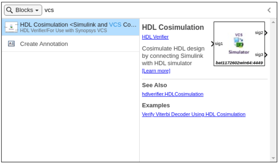 Simulink canvas showing the search result