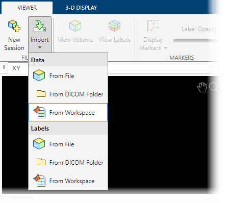 Import menu in the Viewer tab of the app toolstrip