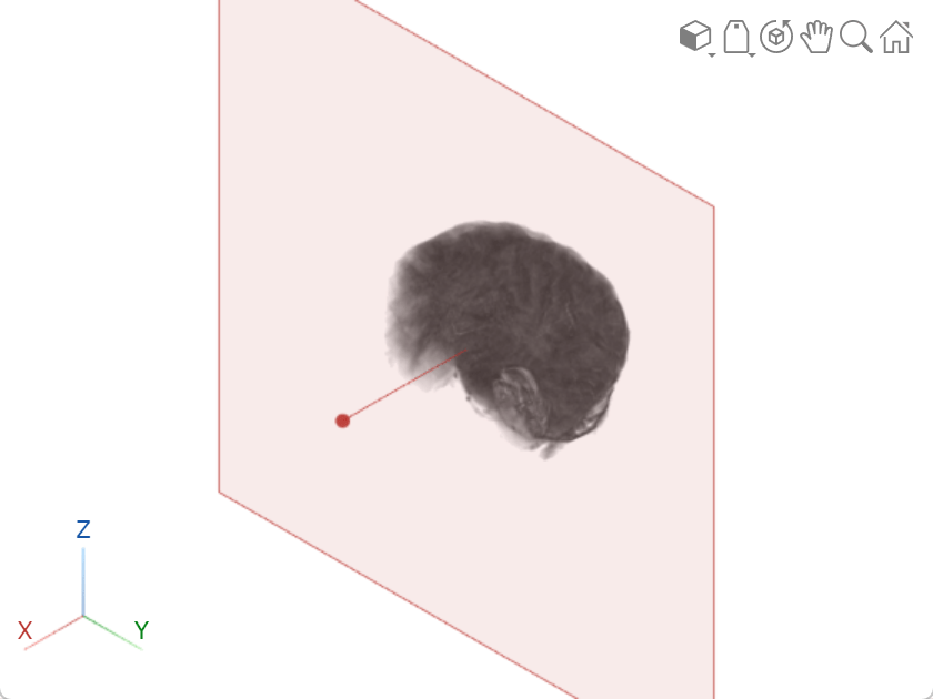Viewer window, showing the result of adding one default clipping plane from the viewer toolbar