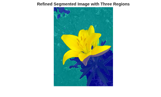 Figure contains an axes object. The hidden axes object with title Refined Segmented Image with Three Regions contains an object of type image.