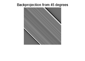 Figure contains an axes object. The hidden axes object with title Backprojection from 45 degrees contains an object of type image.