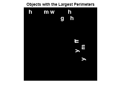 Figure contains an axes object. The hidden axes object with title Objects with the Largest Perimeters contains an object of type image.