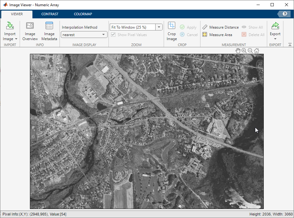 Image Viewer app window showing the aerial photograph