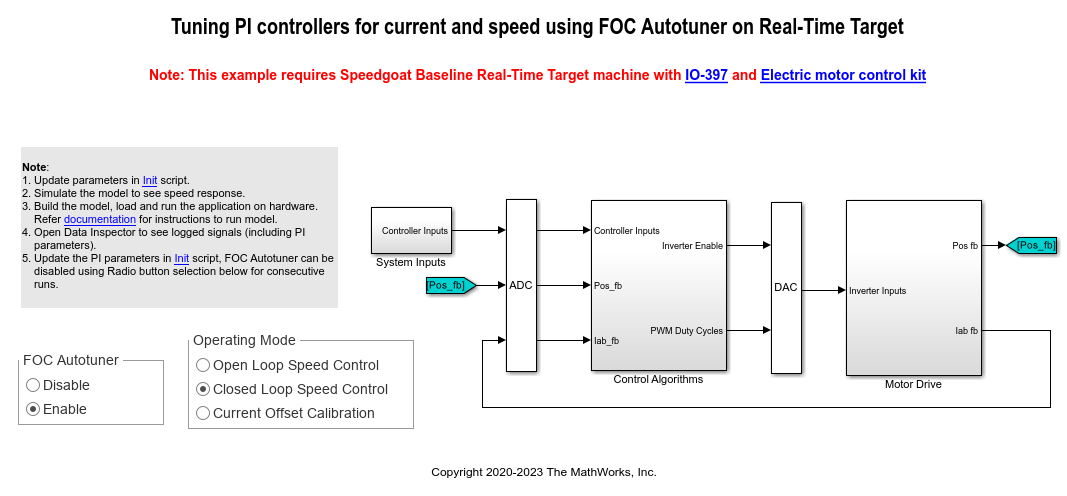 Tune PI Controllers Using Field Oriented Control Autotuner Block on Real-Time Systems