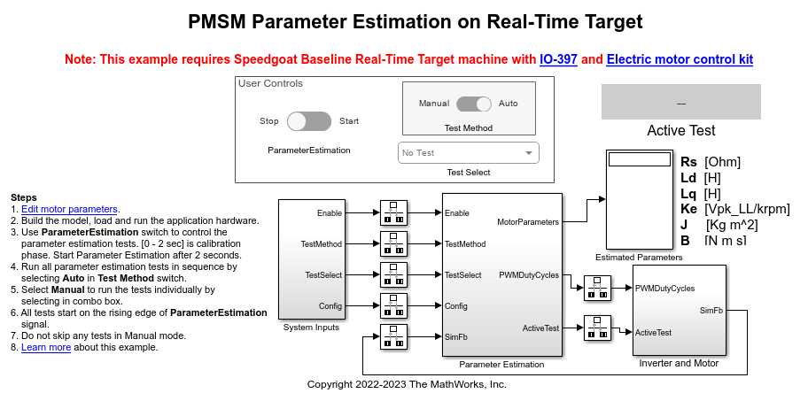 Estimate PMSM Parameters Using Parameter Estimation Blocks on Real-Time Systems