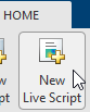 New Live Script button on the Home tab