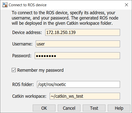 ROS device connection prompt with Simulink