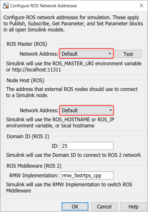 ROS network address configuration prompt
