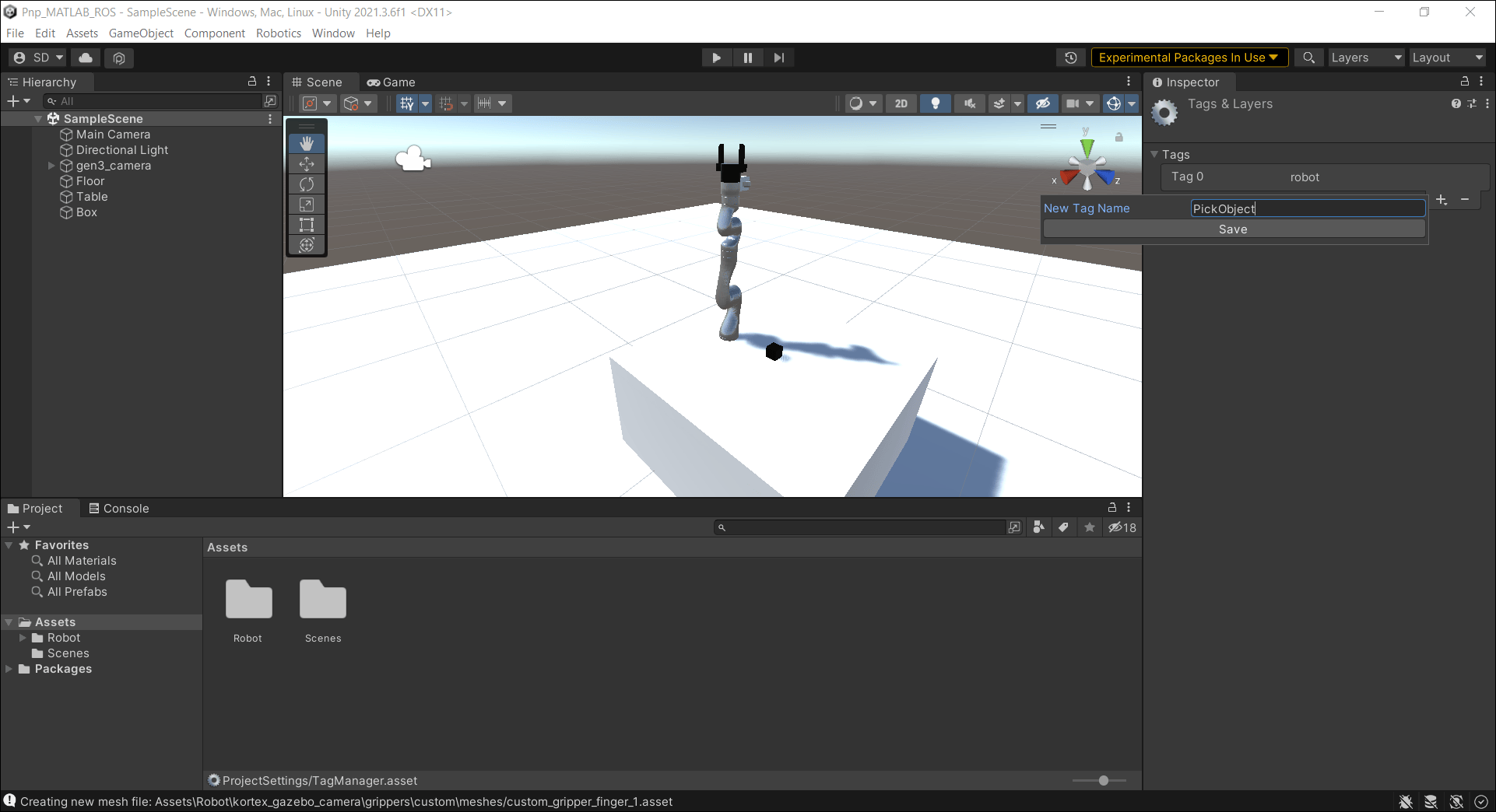 Screenshot of adding tag to box in Unity scene