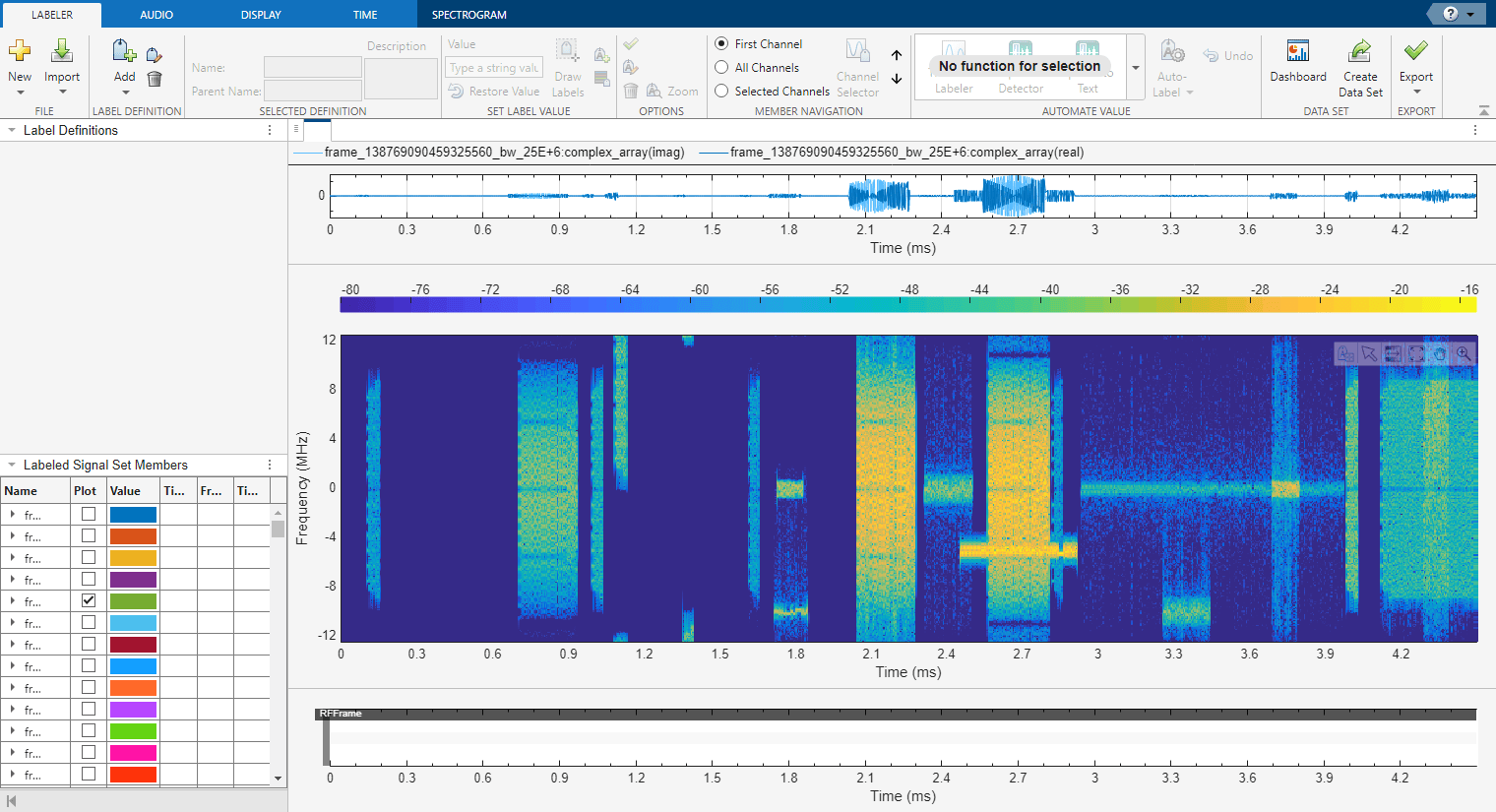 Signal Labeler app with spectrogram