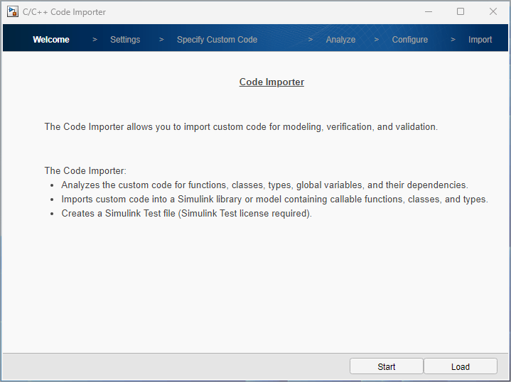 Start Simulink Code Importer wizard.