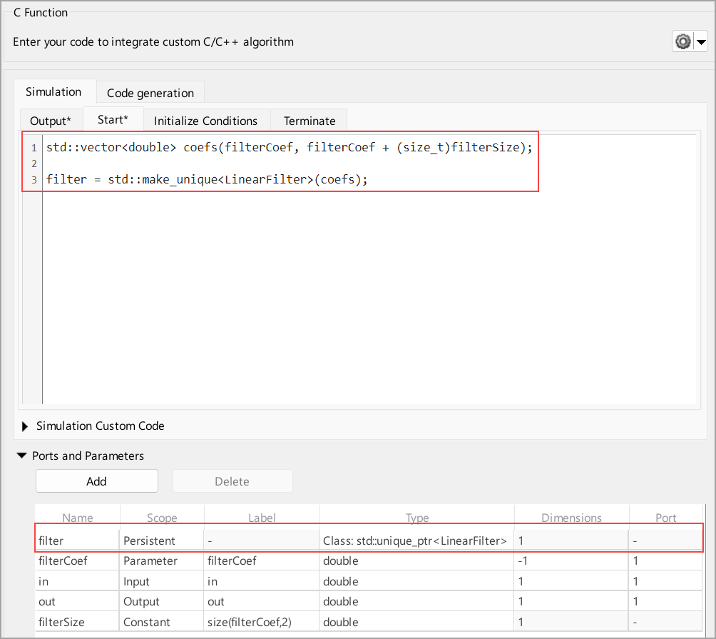 Integrate External C++ Code Using Class with Custom Constructor in Simulink