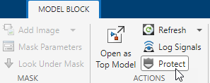 Model Block tab with pointer on Protect button