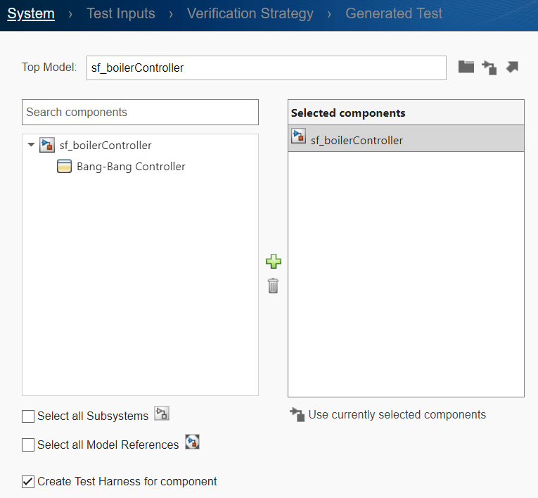 System tab with whole model selected