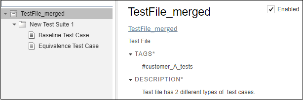 Merged test file in the Test Manager